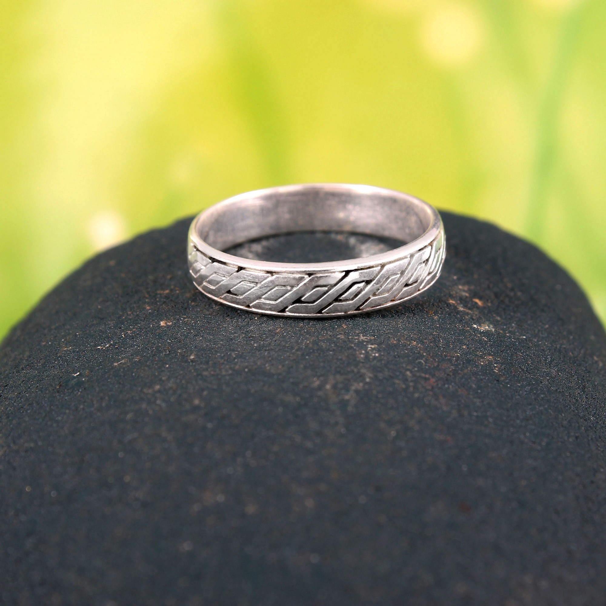 Geometric Patterned 925 Sterling Silver Band Ring