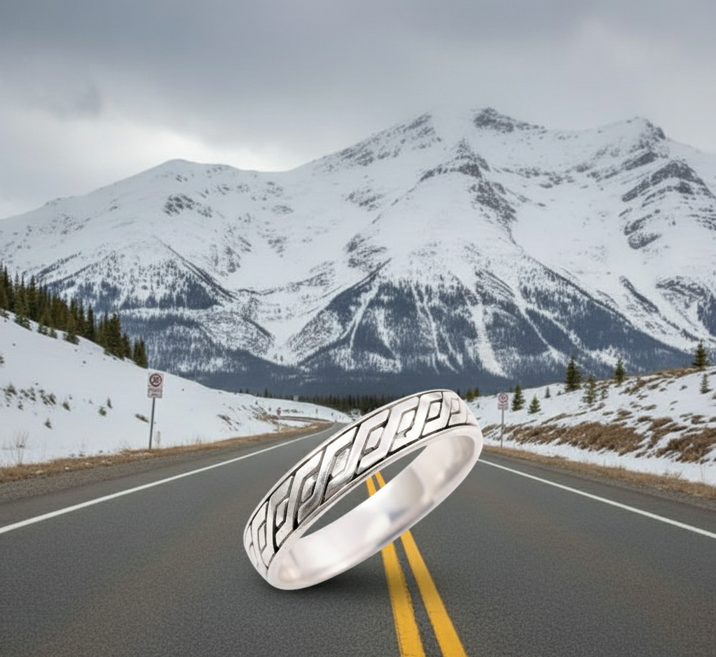 Geometric Patterned 925 Sterling Silver Band Ring