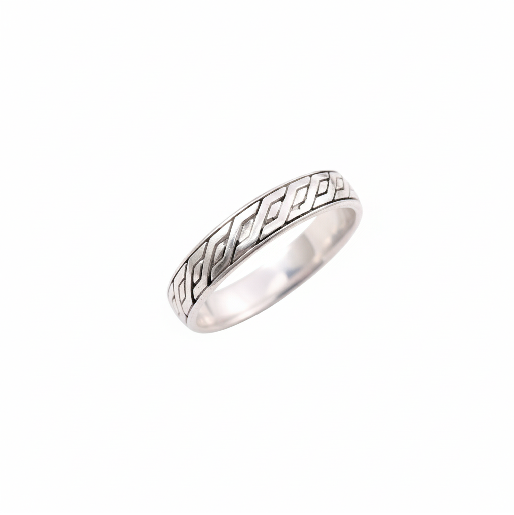 Geometric Patterned 925 Sterling Silver Band Ring