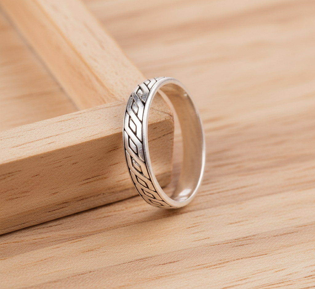 Geometric Patterned 925 Sterling Silver Band Ring