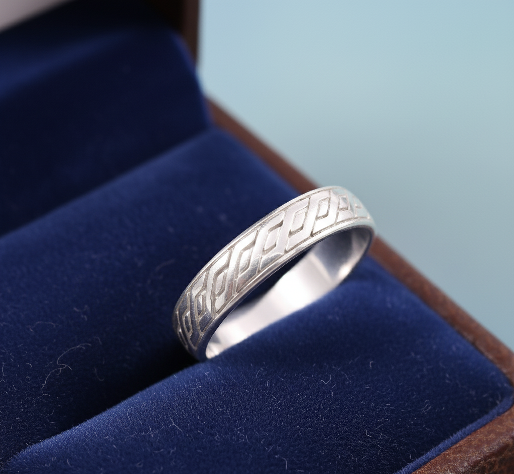Geometric Patterned 925 Sterling Silver Band Ring