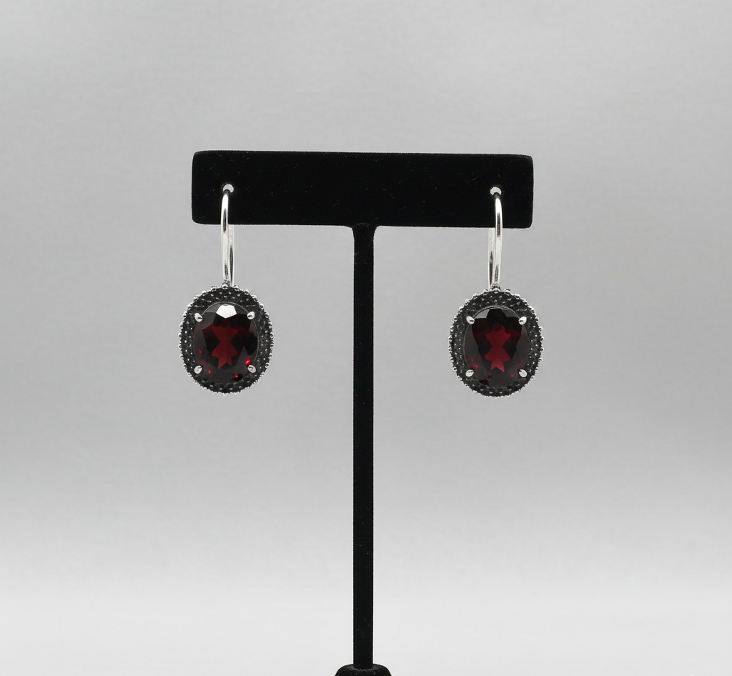 Women Garnet Earrings 925 Sterling Silver