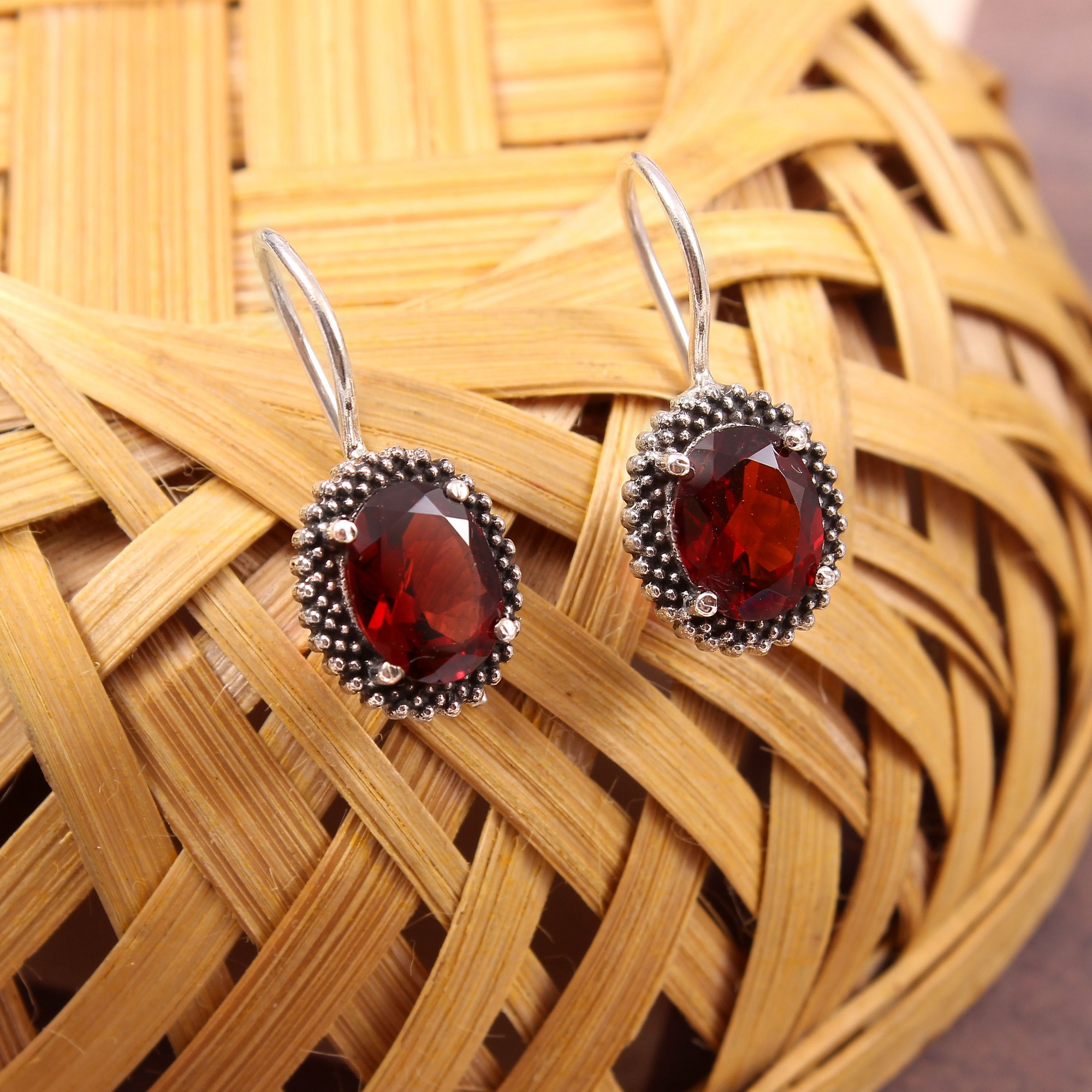 Women Garnet Earrings 925 Sterling Silver