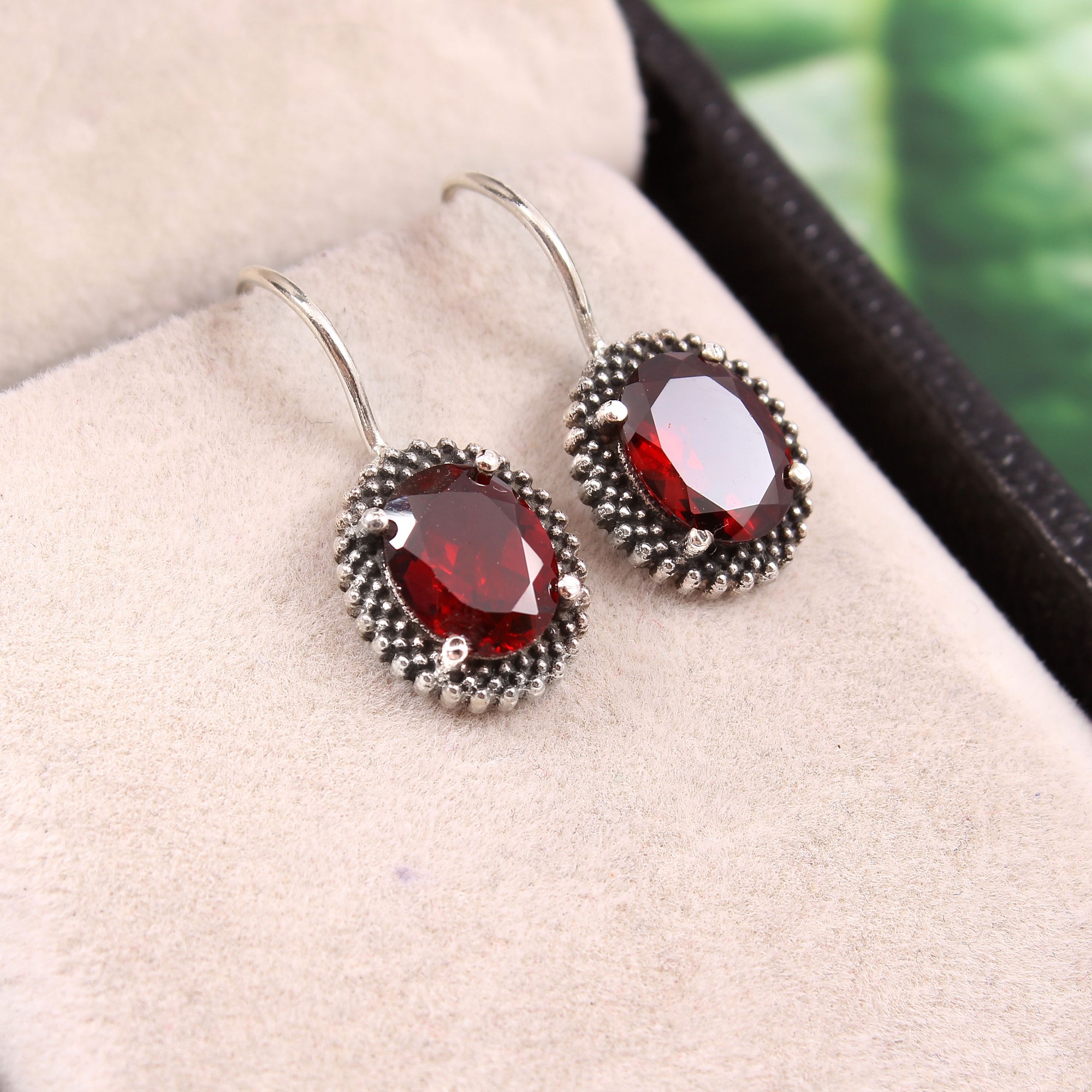 Women Garnet Earrings 925 Sterling Silver