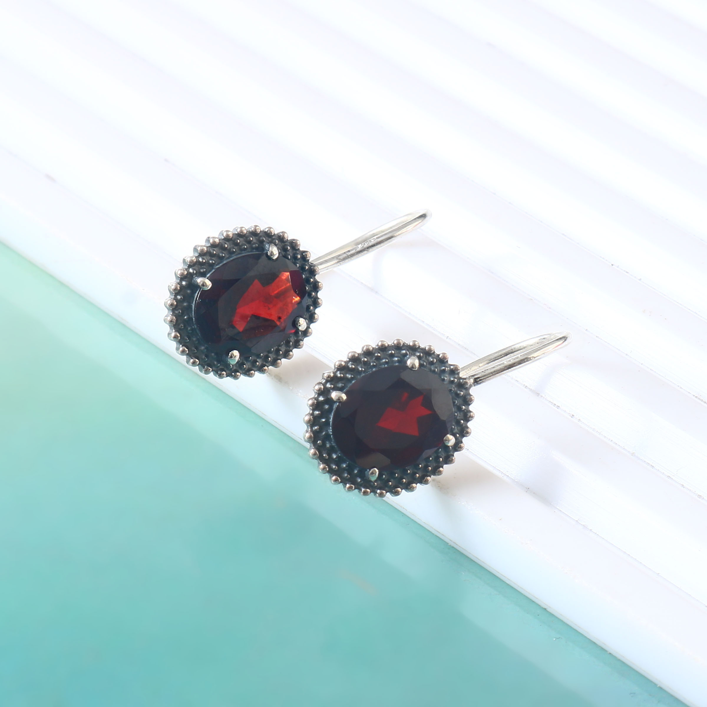 Women Garnet Earrings 925 Sterling Silver