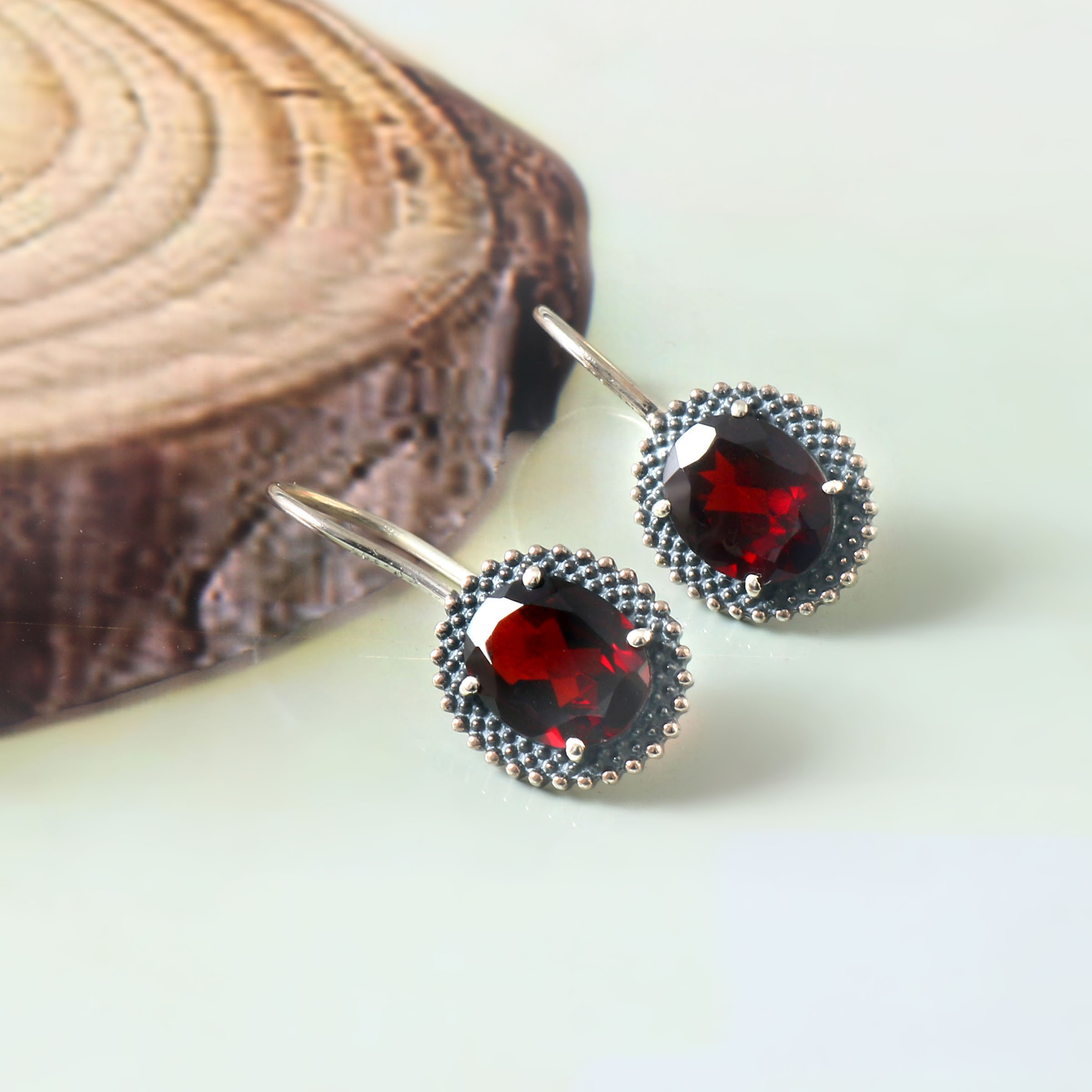 Women Garnet Earrings 925 Sterling Silver