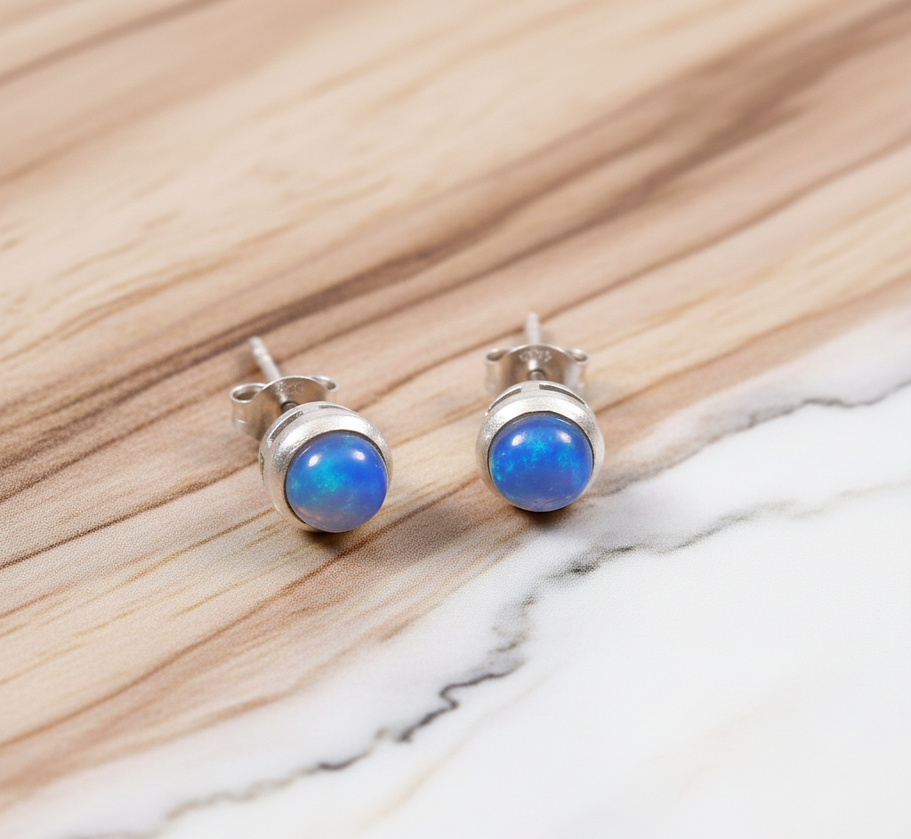 925 Sterling Sliver Rainbow Moonstone Earrings Stud