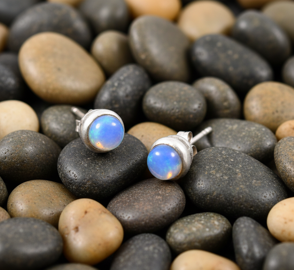 925 Sterling Sliver Rainbow Moonstone Earrings Stud