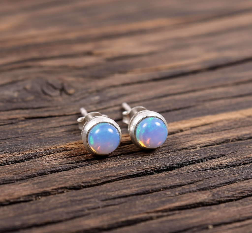 925 Sterling Sliver Rainbow Moonstone Earrings Stud