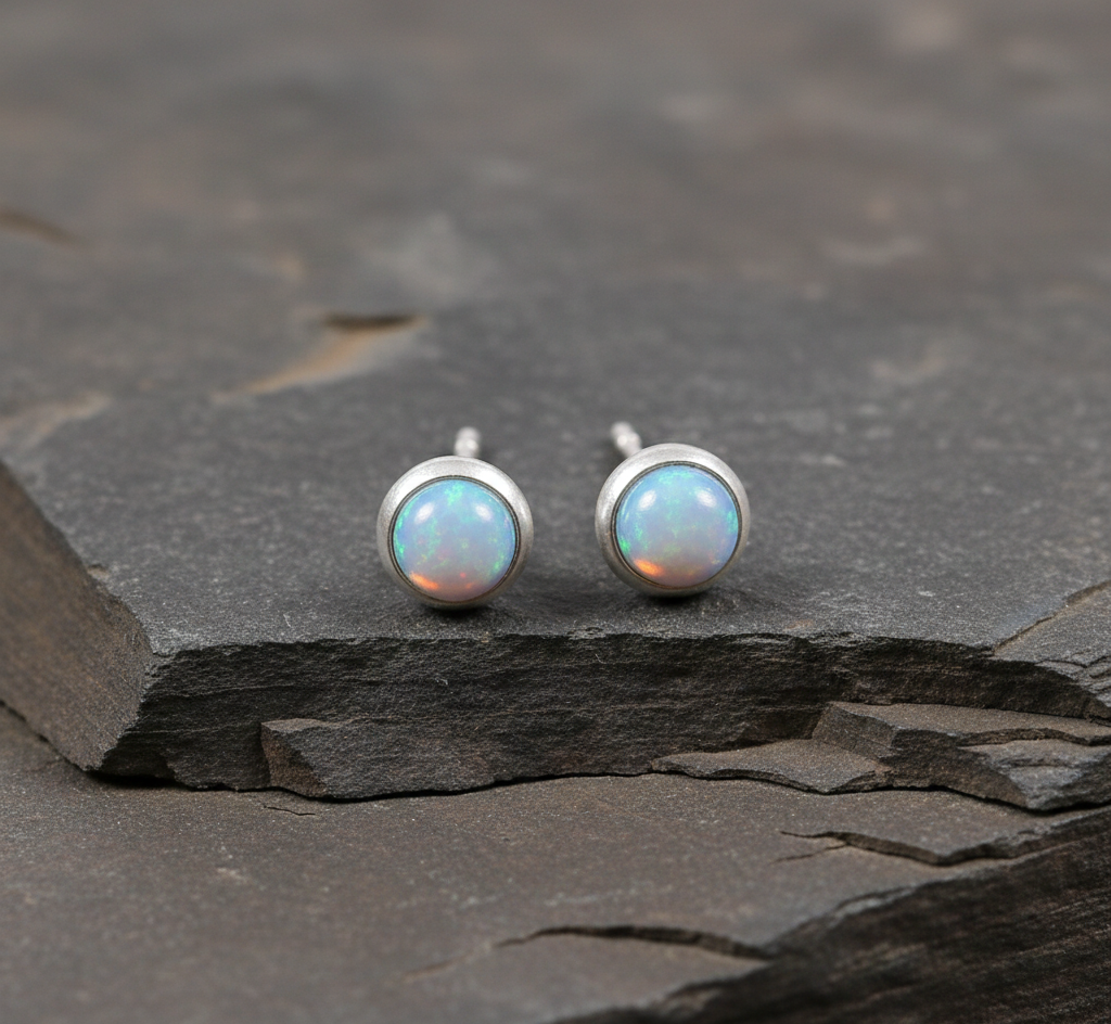 925 Sterling Sliver Rainbow Moonstone Earrings Stud