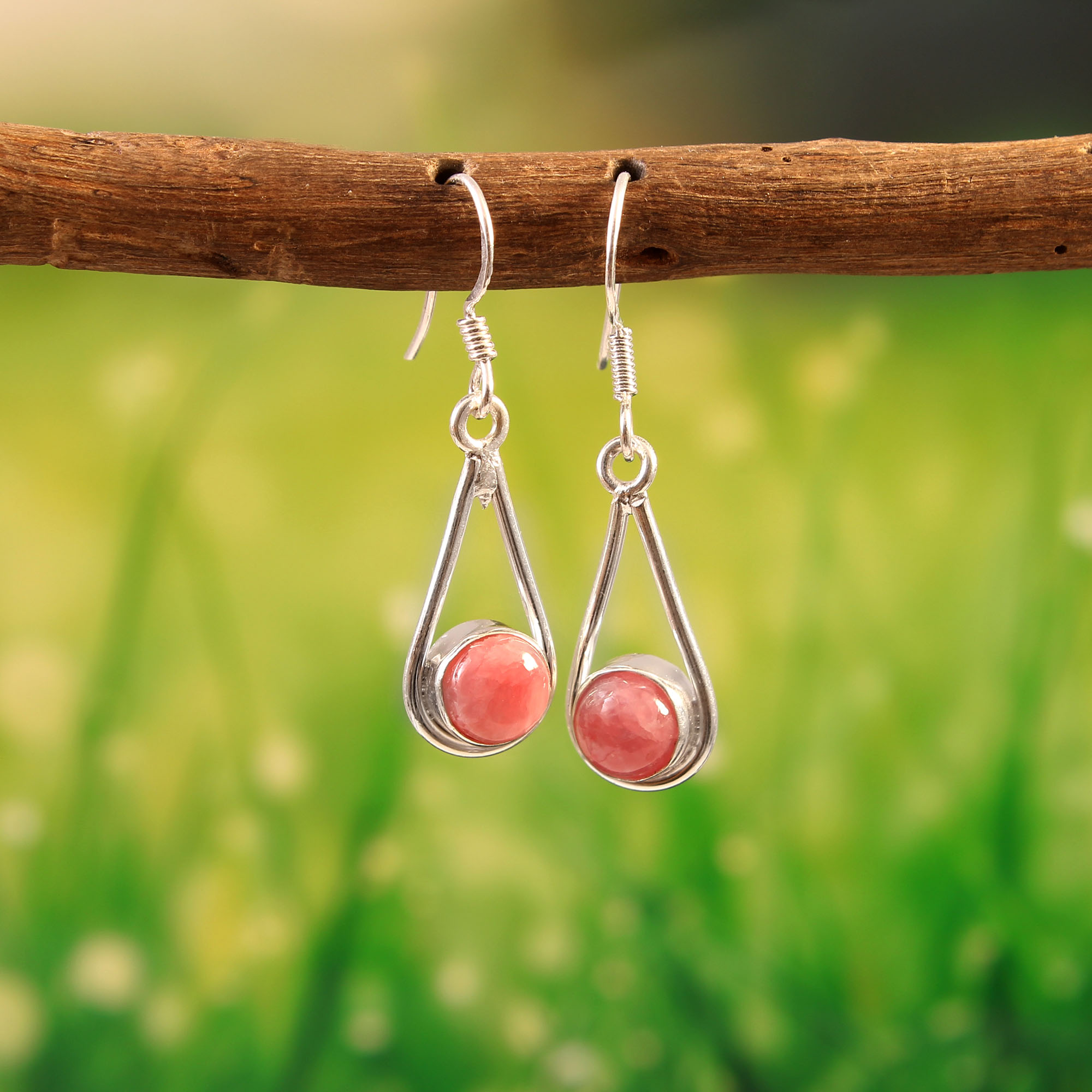 925 Sterling Silver Rhodochrosite Gemstone Earrings