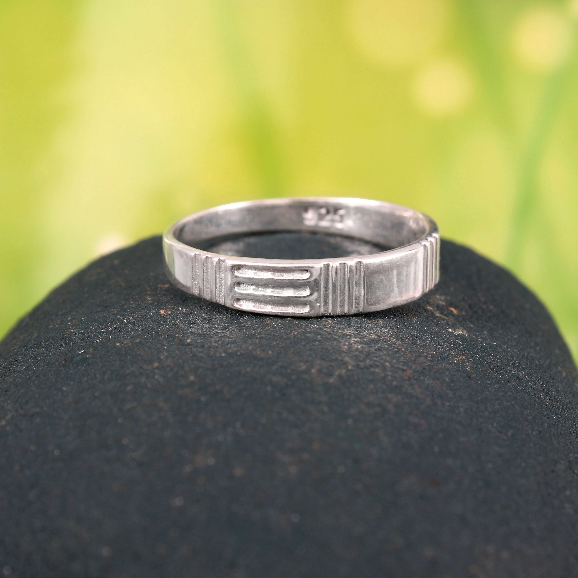 Unusual Textured Ring Band In 925 Sterling Silver