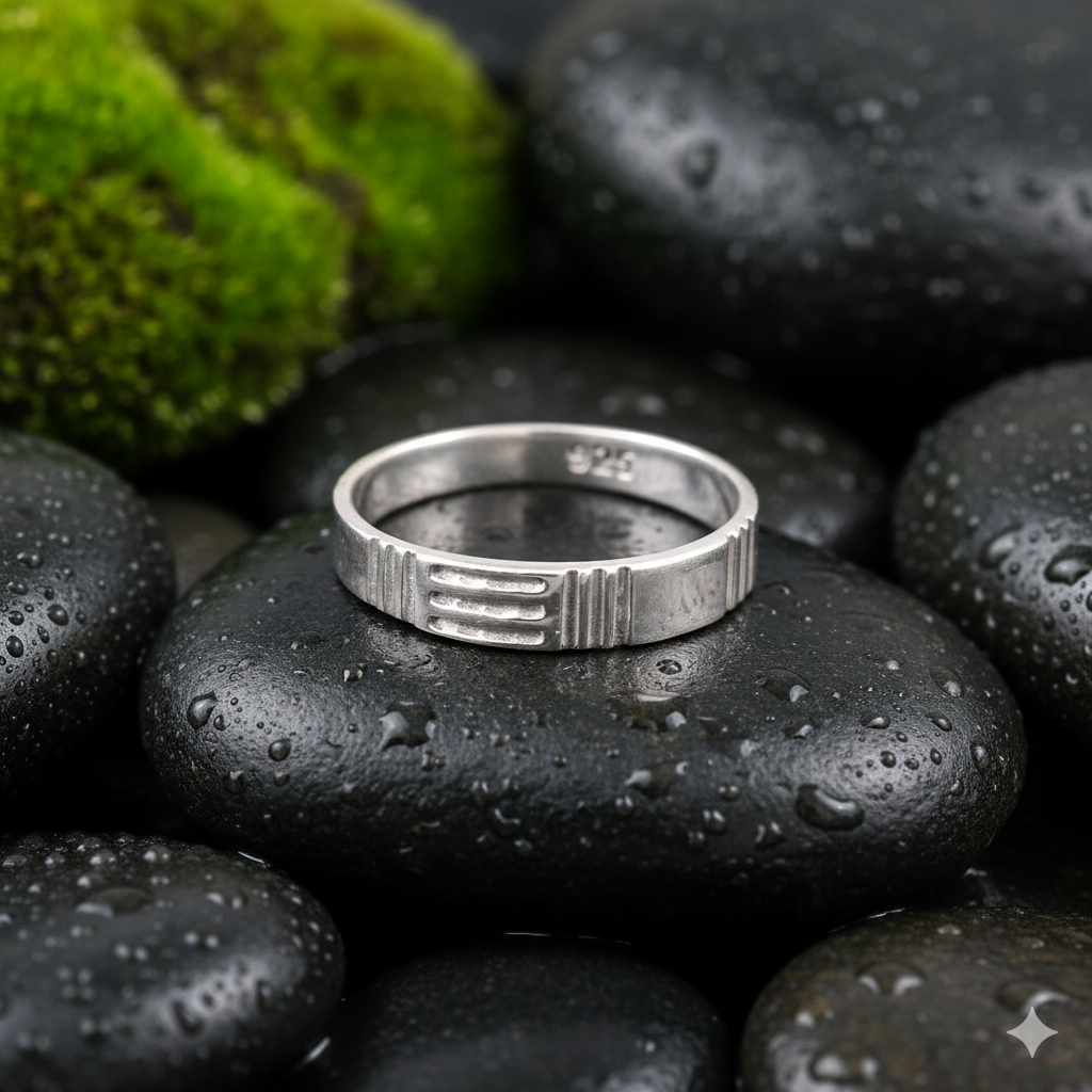 Unusual Textured Ring Band In 925 Sterling Silver