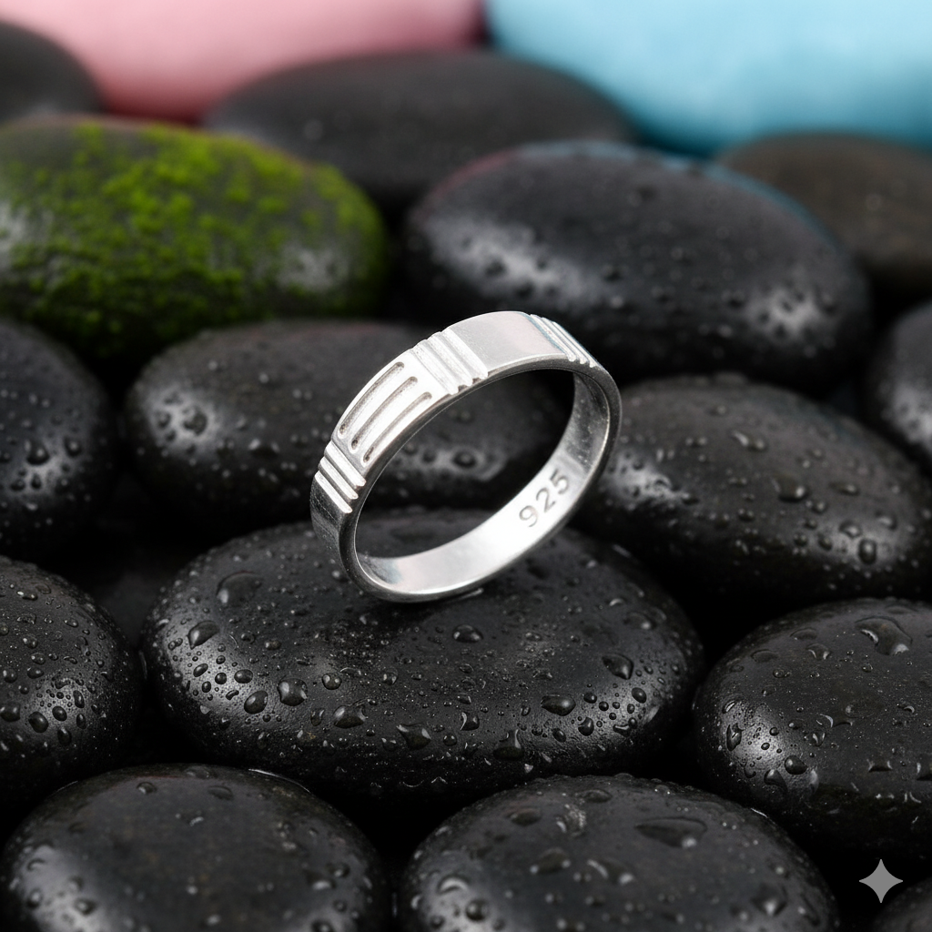 Unusual Textured Ring Band In 925 Sterling Silver