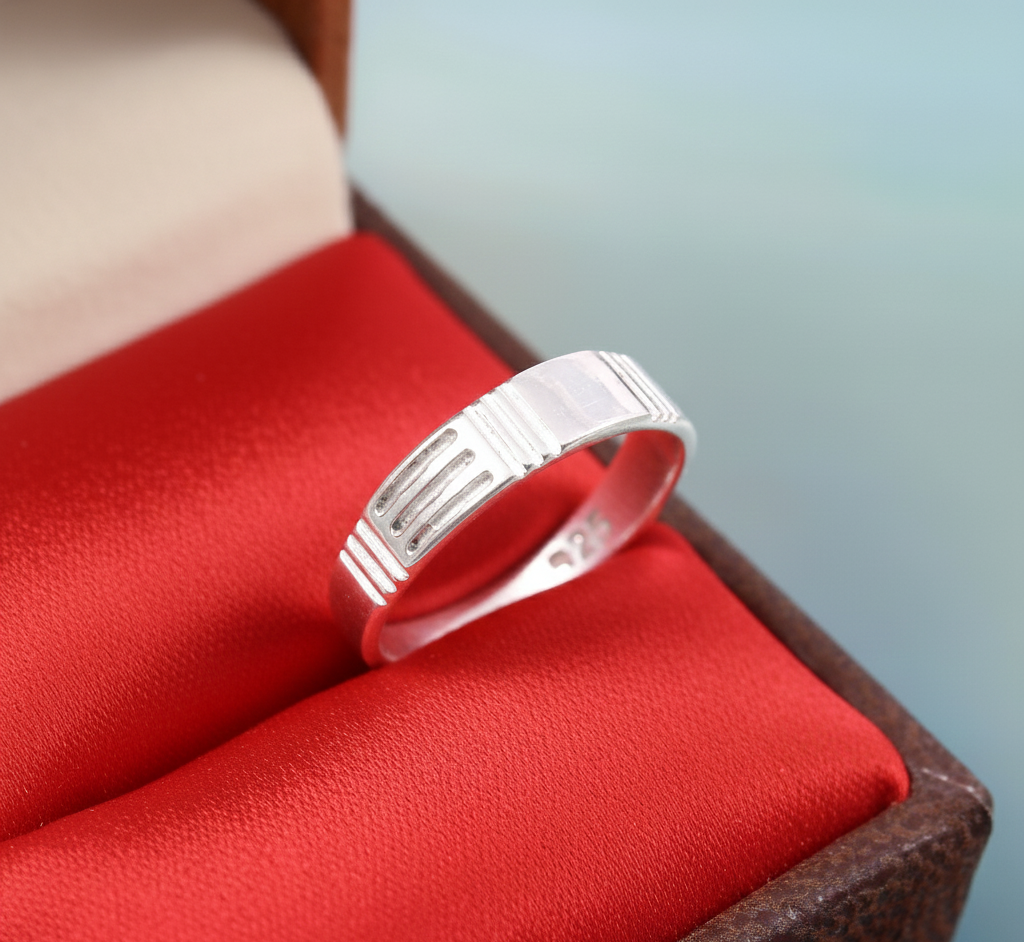 Unusual Textured Ring Band In 925 Sterling Silver
