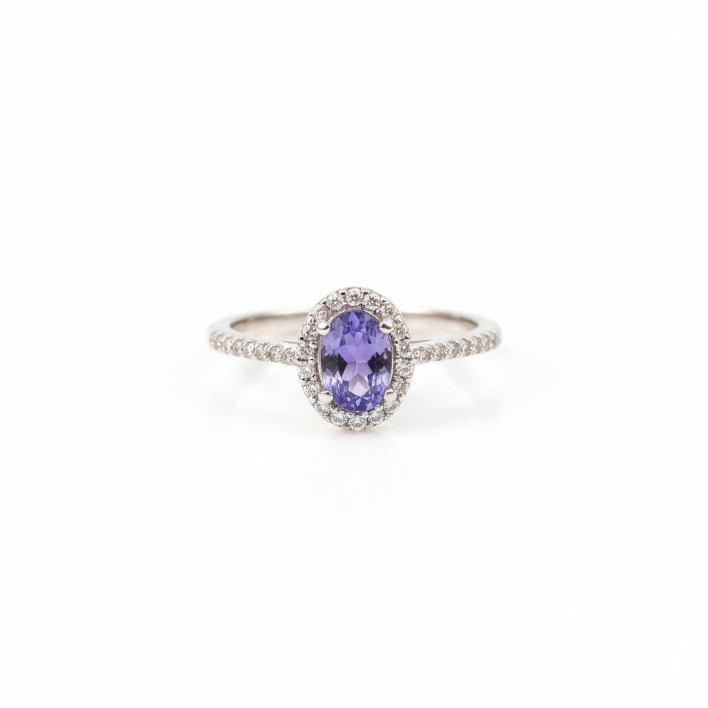 925 Sterling Silver Tanzanite And White CZ Ring