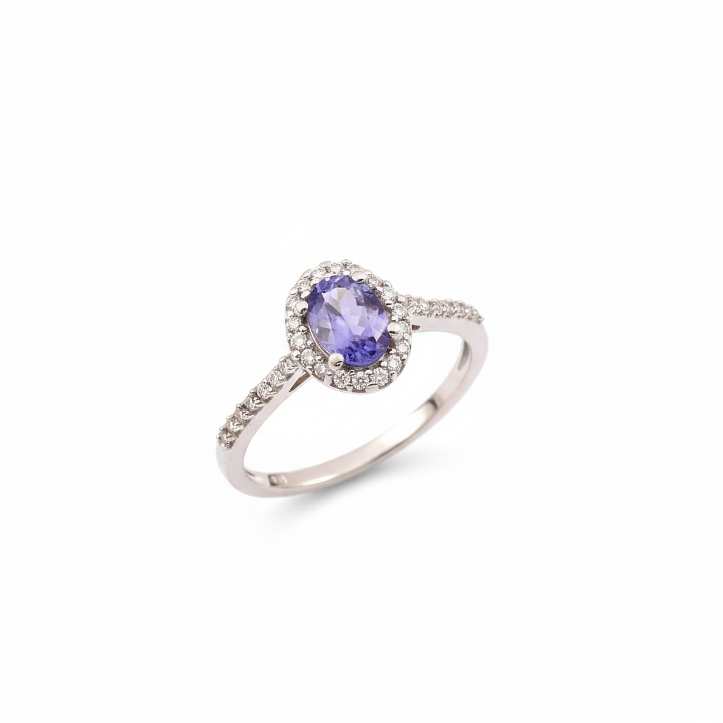 925 Sterling Silver Tanzanite And White CZ Ring
