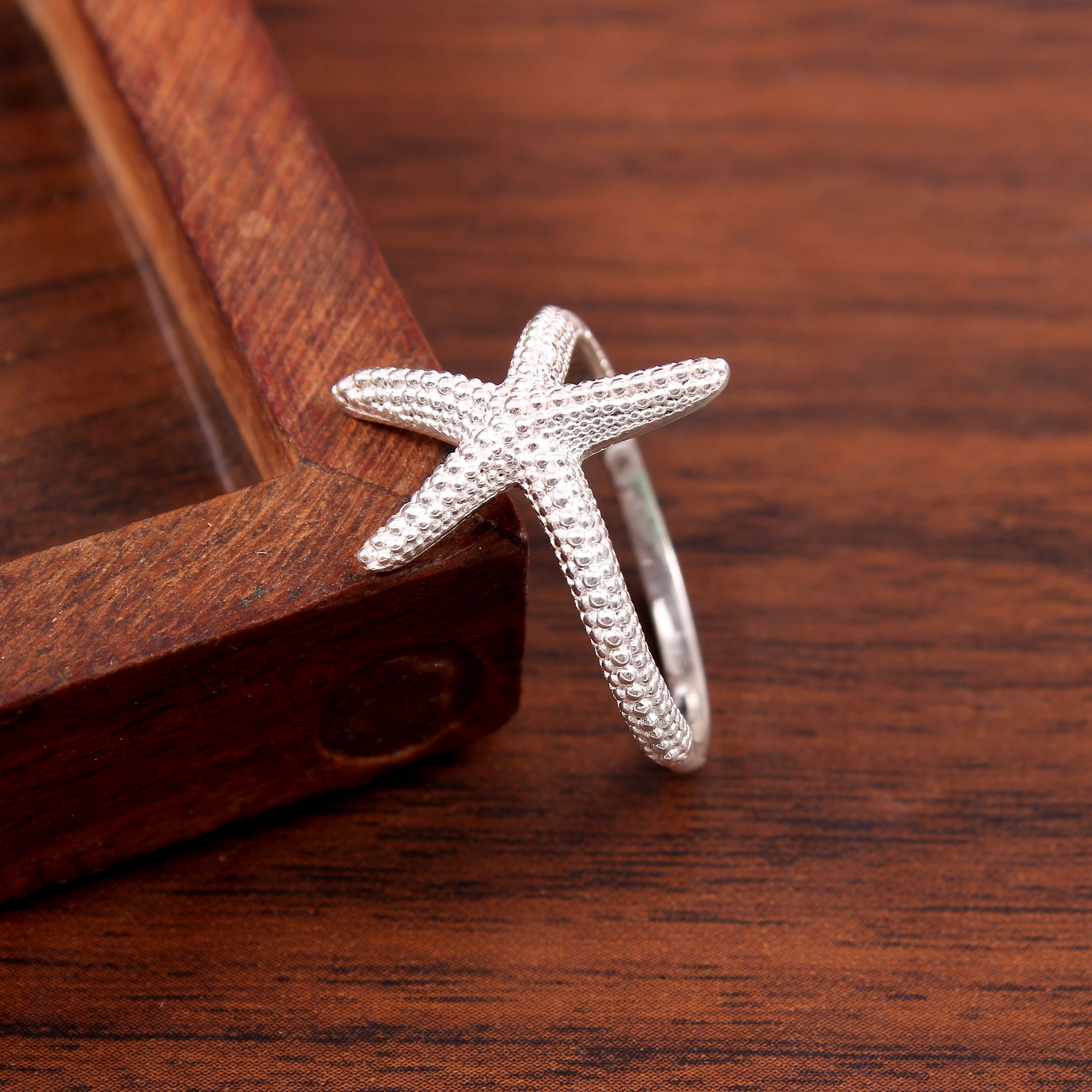 925 Sterling Silver Star Fish Ring For Women