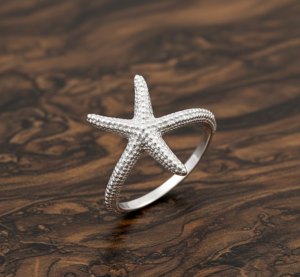 925 Sterling Silver Star Fish Ring For Women