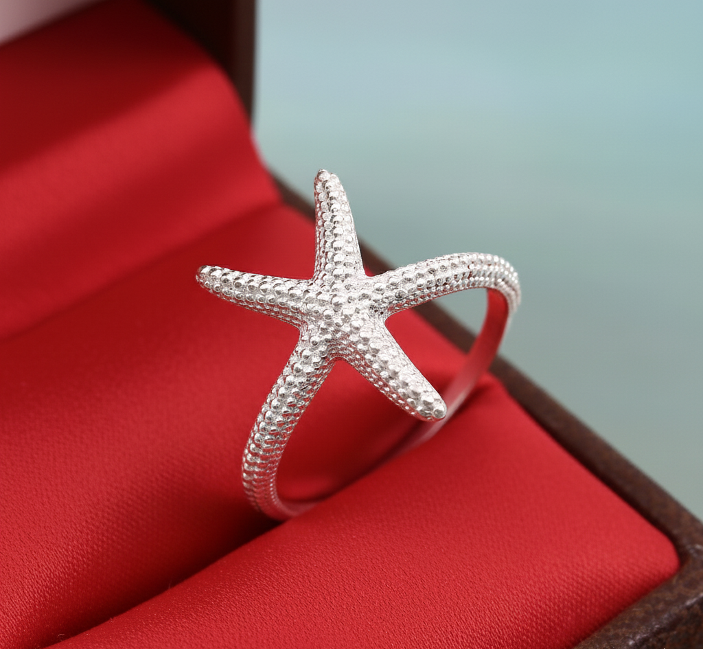 925 Sterling Silver Star Fish Ring For Women