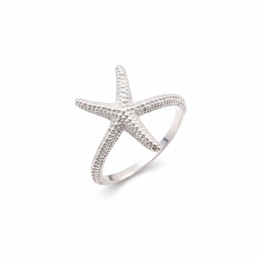 925 Sterling Silver Star Fish Ring For Women