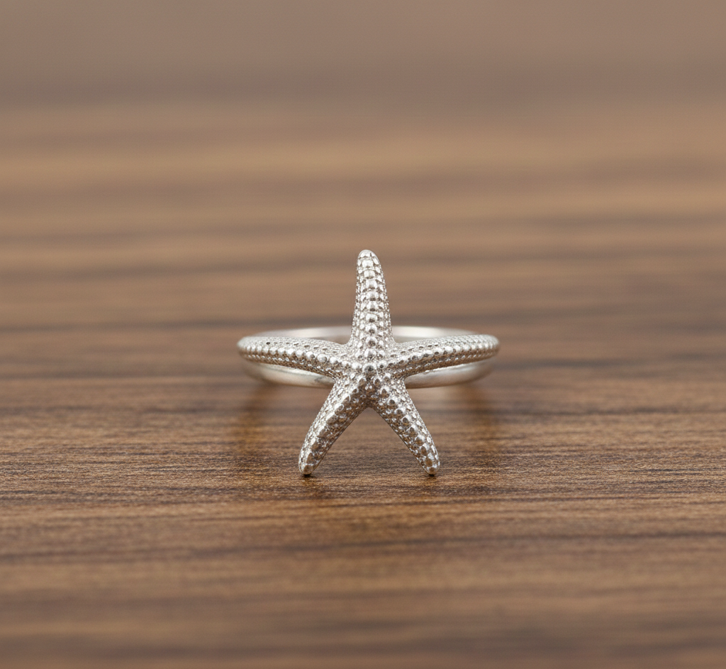 925 Sterling Silver Star Fish Ring For Women