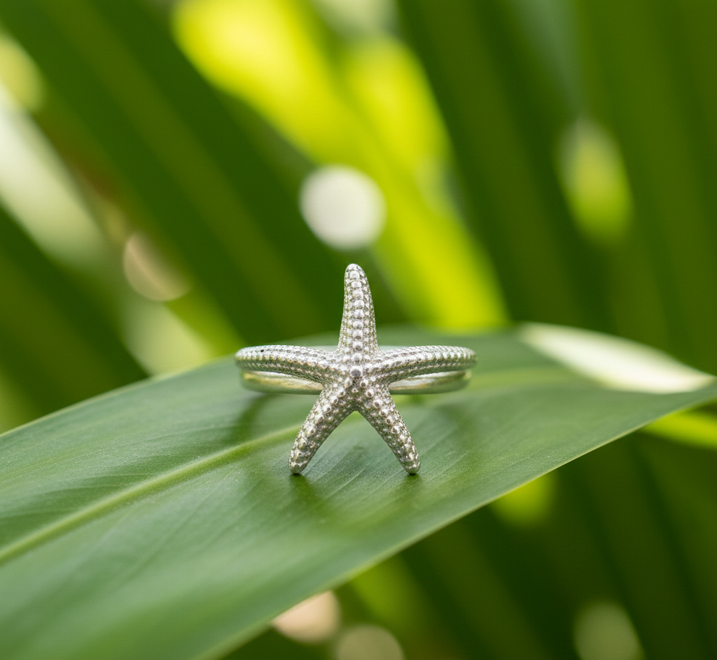 925 Sterling Silver Star Fish Ring For Women