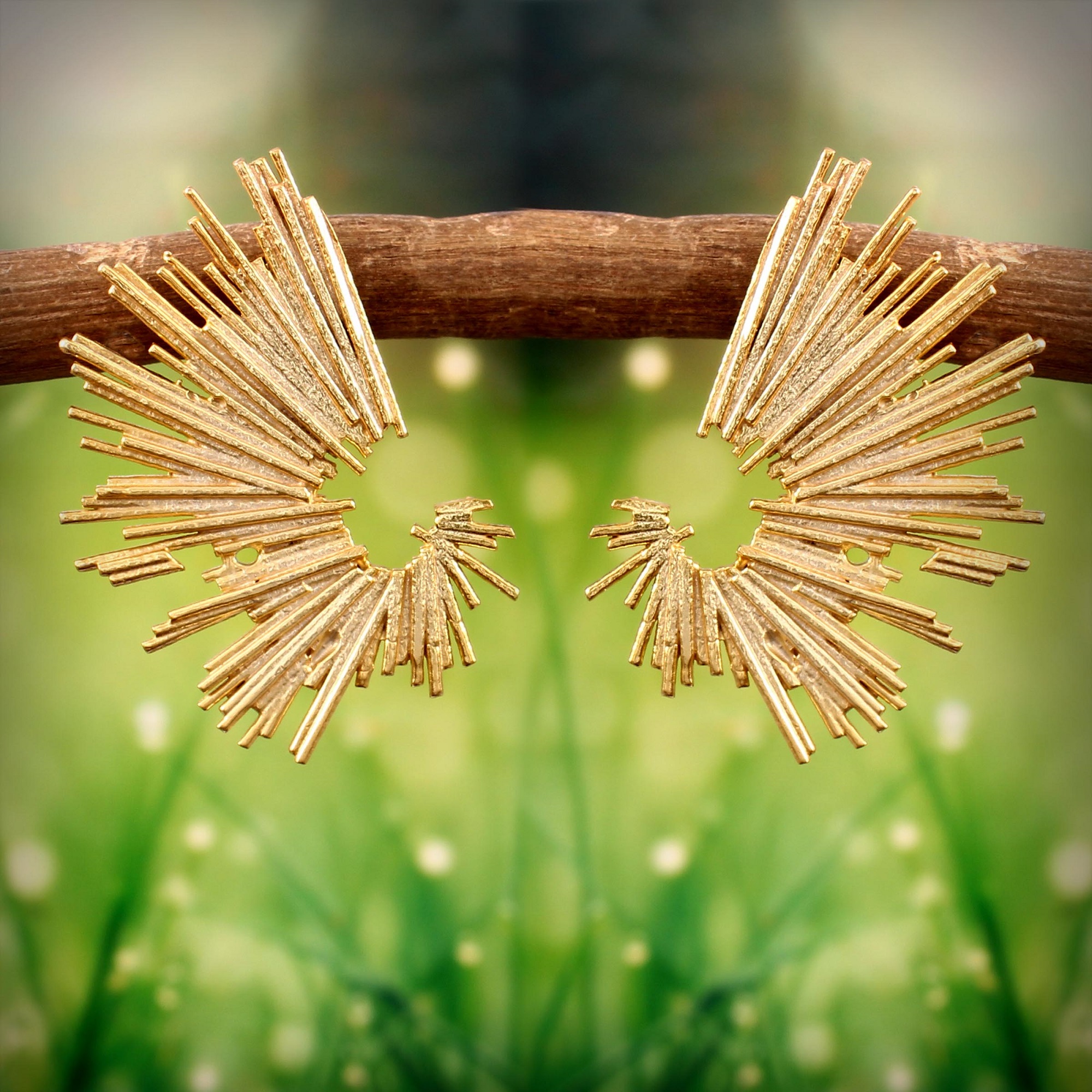 Gold Plated Textured Structured Stud Earrings In 925 Sterling Silver