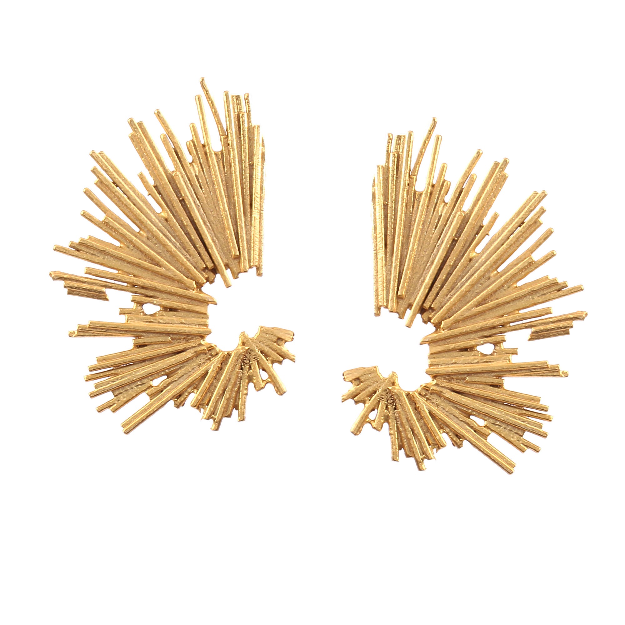 Gold Plated Textured Structured Stud Earrings In 925 Sterling Silver