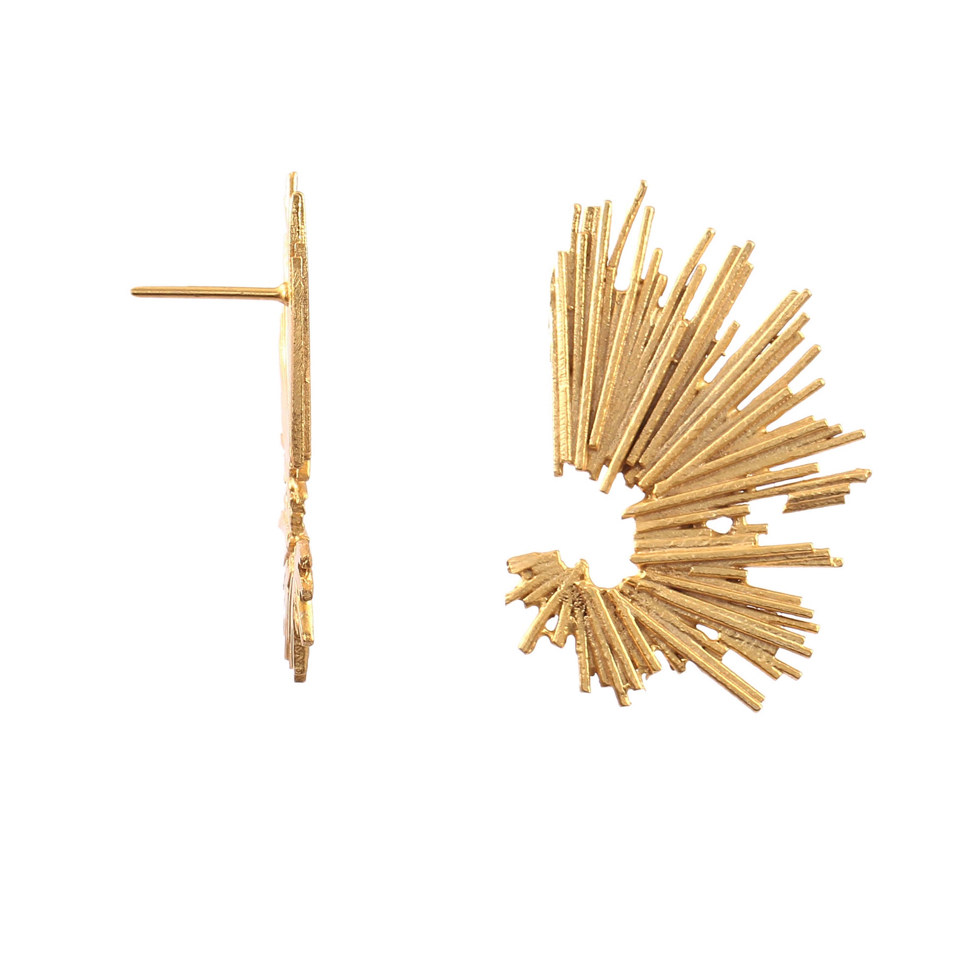 Gold Plated Textured Structured Stud Earrings In 925 Sterling Silver