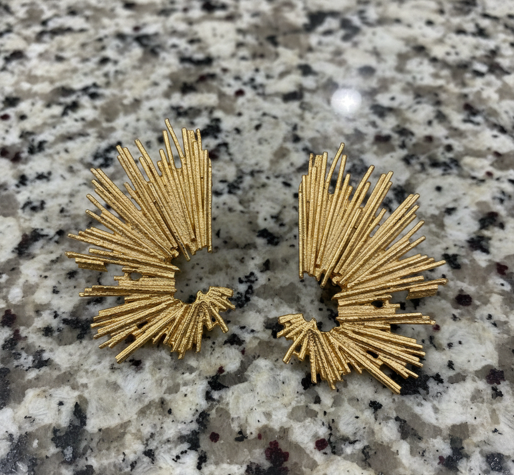 Gold Plated Textured Structured Stud Earrings In 925 Sterling Silver