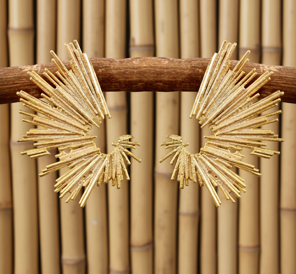 Gold Plated Textured Structured Stud Earrings In 925 Sterling Silver