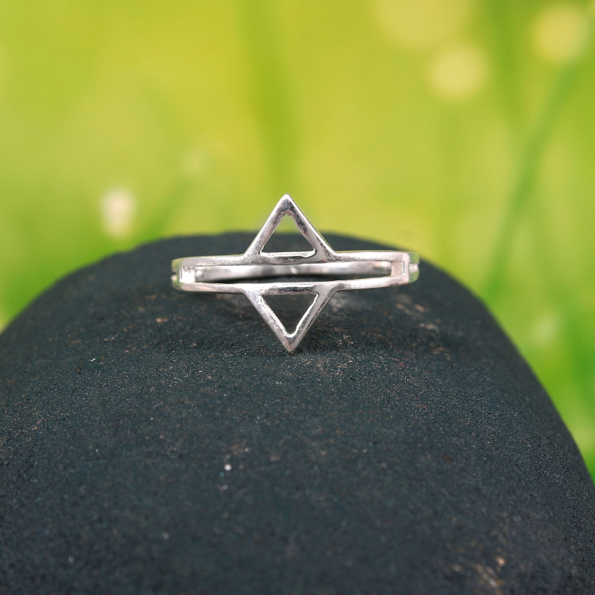 Dual Simple Open Triangle Ring Silver