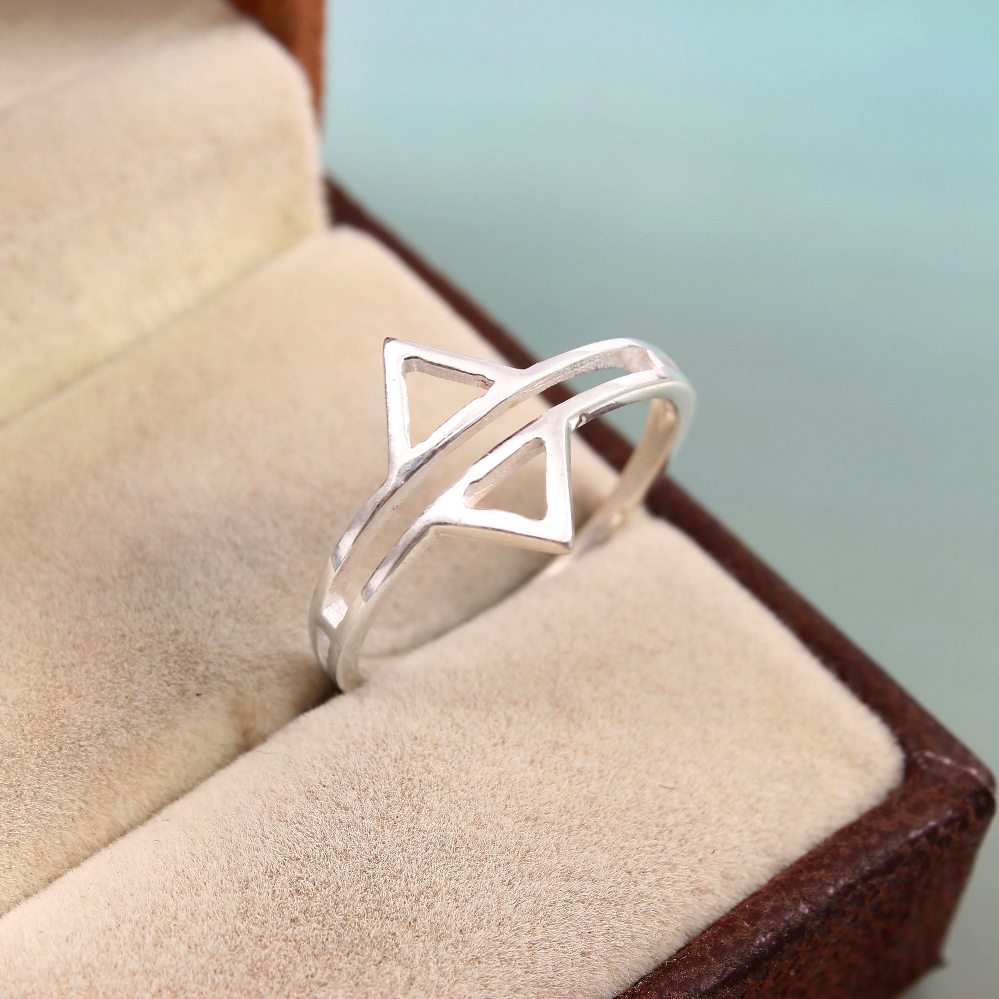Dual Simple Open Triangle Ring Silver