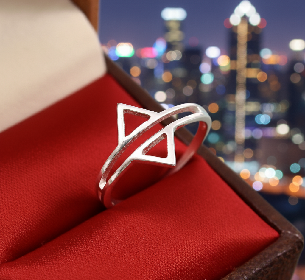 Dual Simple Open Triangle Ring Silver