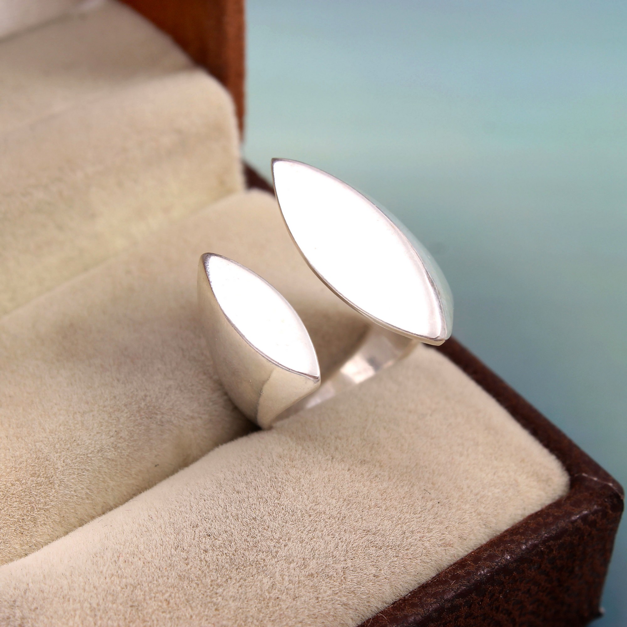 925 Sterling Silver Marquise Shape Adjustable Ring