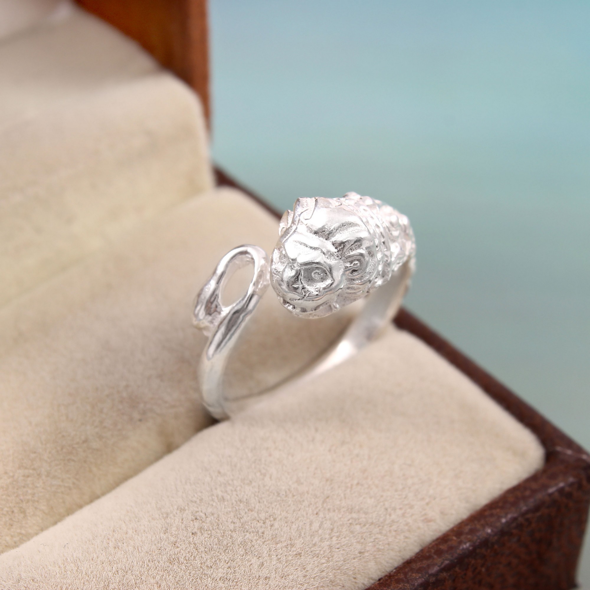 925 Sterling Lion Face Adjustable Ring