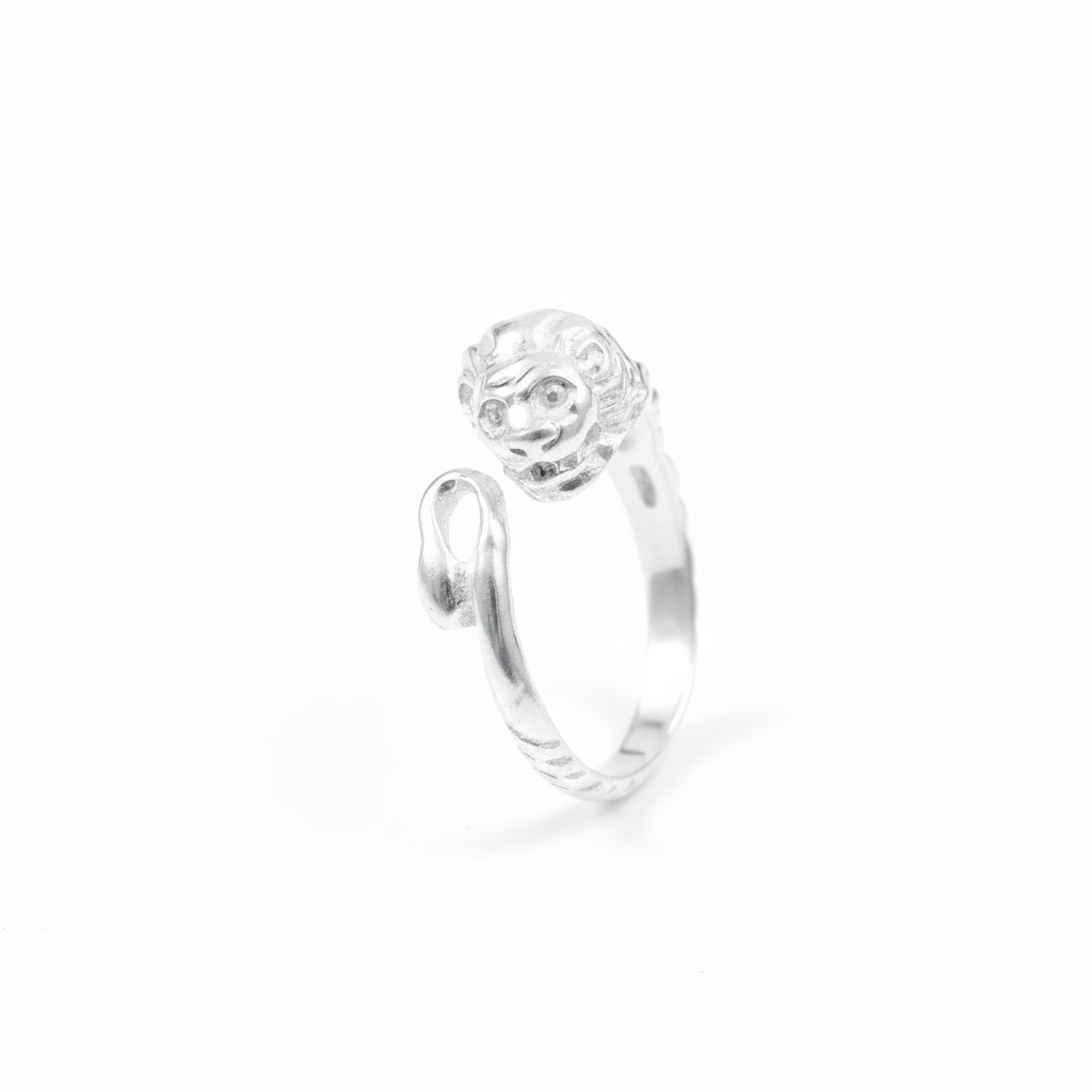 925 Sterling Lion Face Adjustable Ring