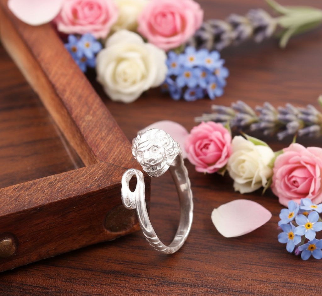 925 Sterling Lion Face Adjustable Ring