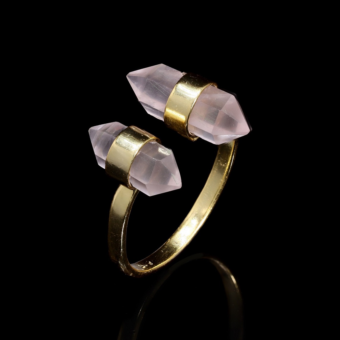 925 Silver Natural Rose Quartz Gemstone Pencil Shape Ring Adjustable