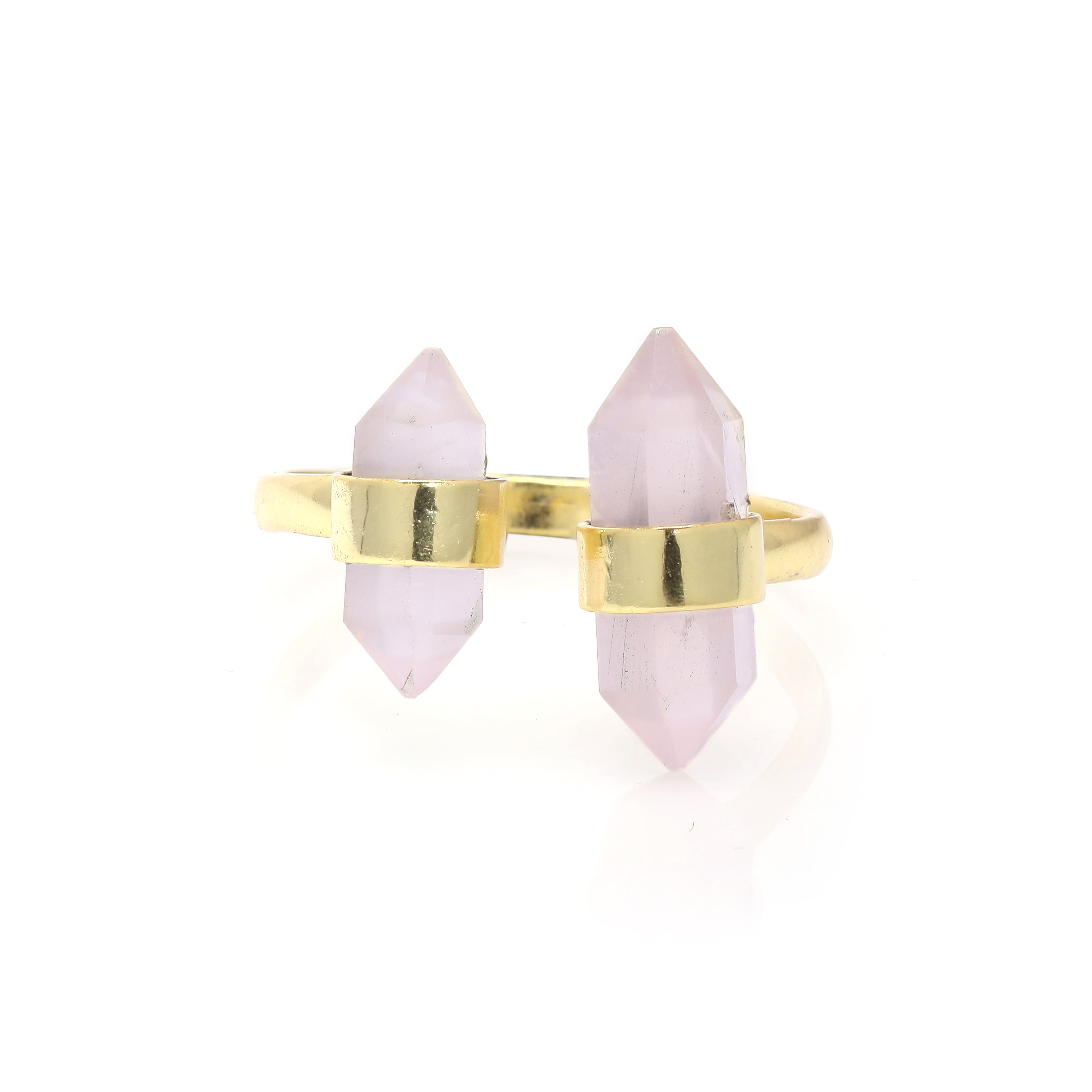 925 Silver Natural Rose Quartz Gemstone Pencil Shape Ring Adjustable