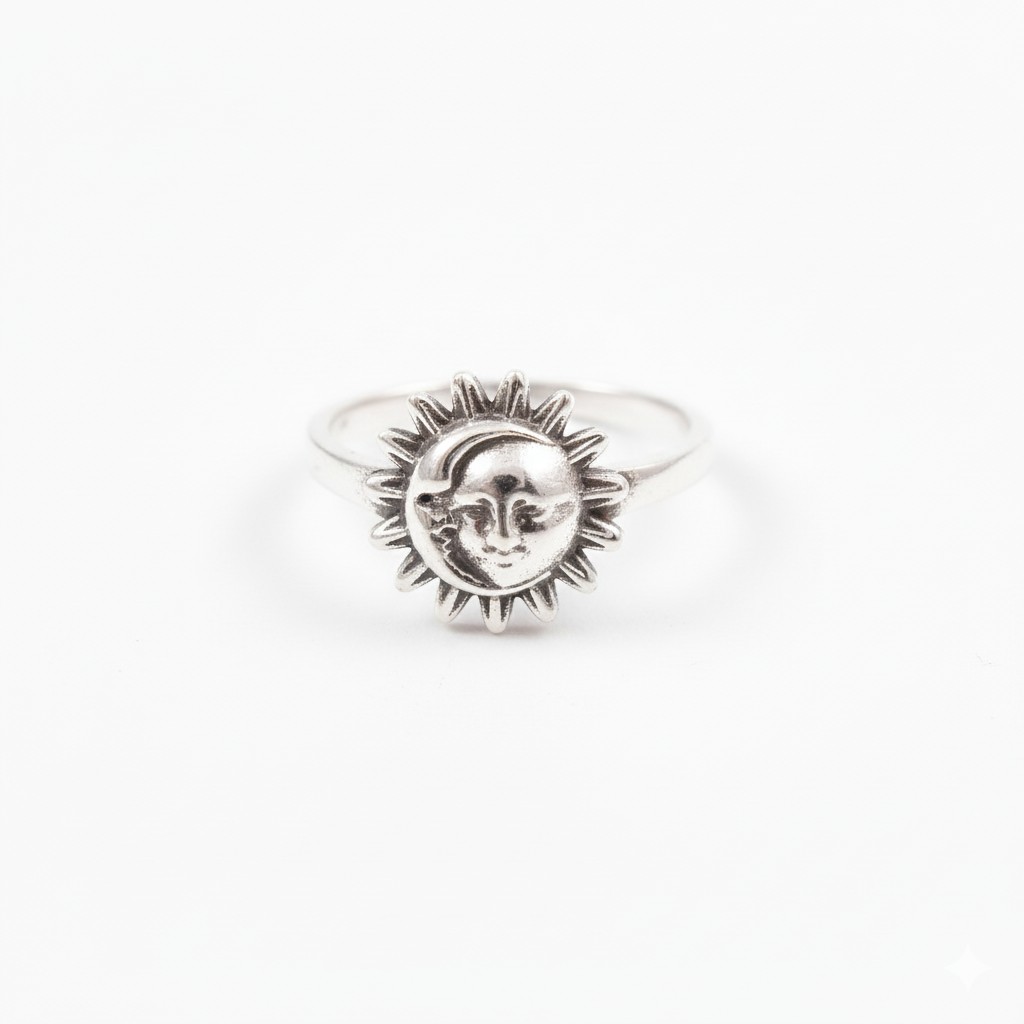 925 Sterling Silver Sun Moon Ring For Women