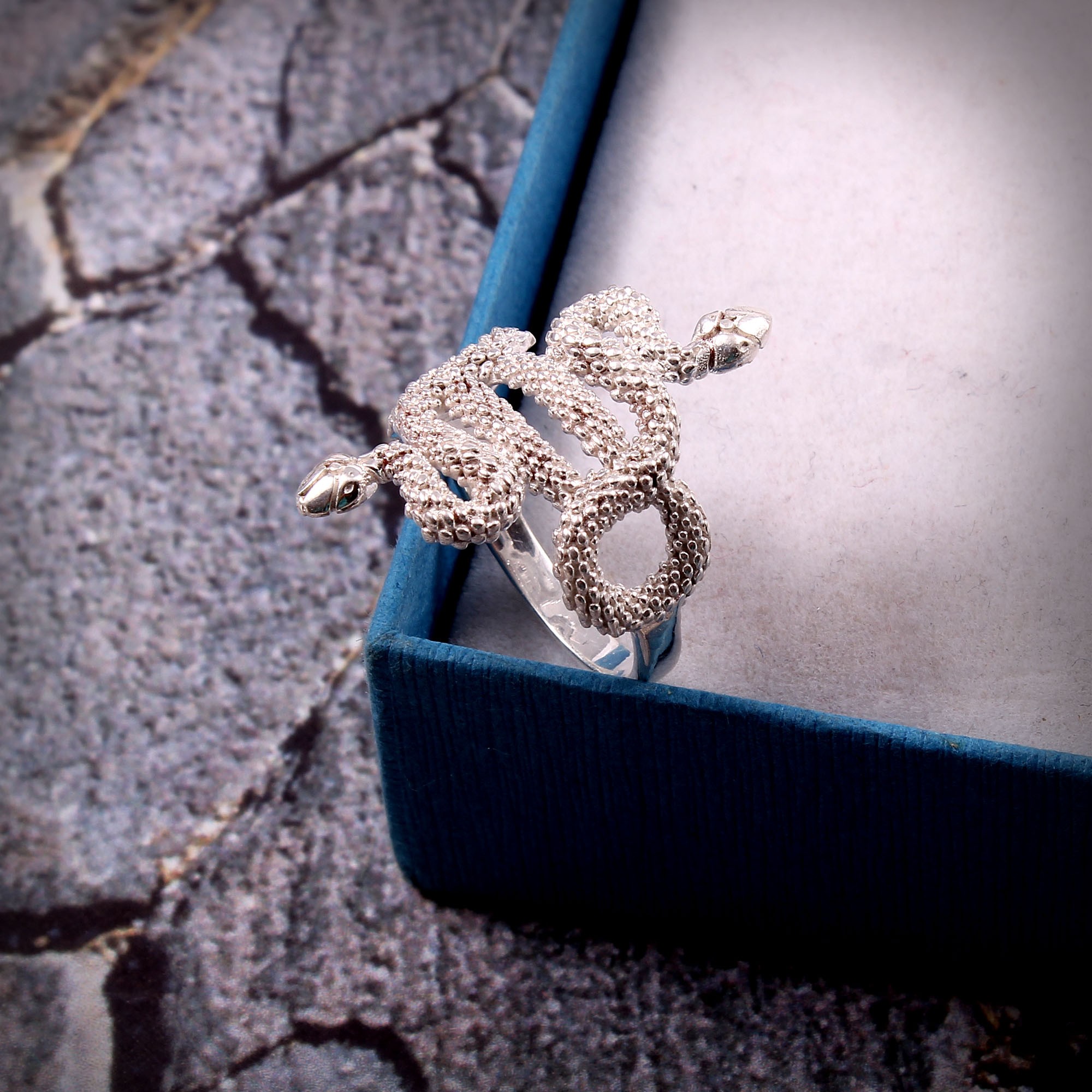 Adjustable 925 Sterling Silver Snake Textured Ring
