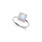 925 Sterling Silver Natural Rainbow Moonstone Square Faceted Gemstone Ring