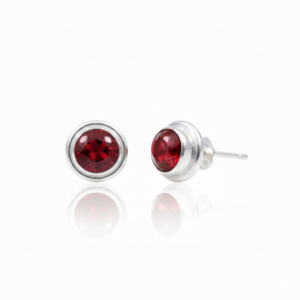 925 Sterling Silver Round Garnet Stud Earring