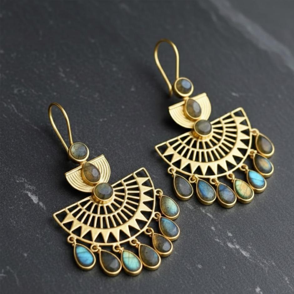 925 Sterling Silver Labradorite Dangle Earrings For Women