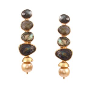 925 Silver Random Shape Labradorite And pearls Earrings