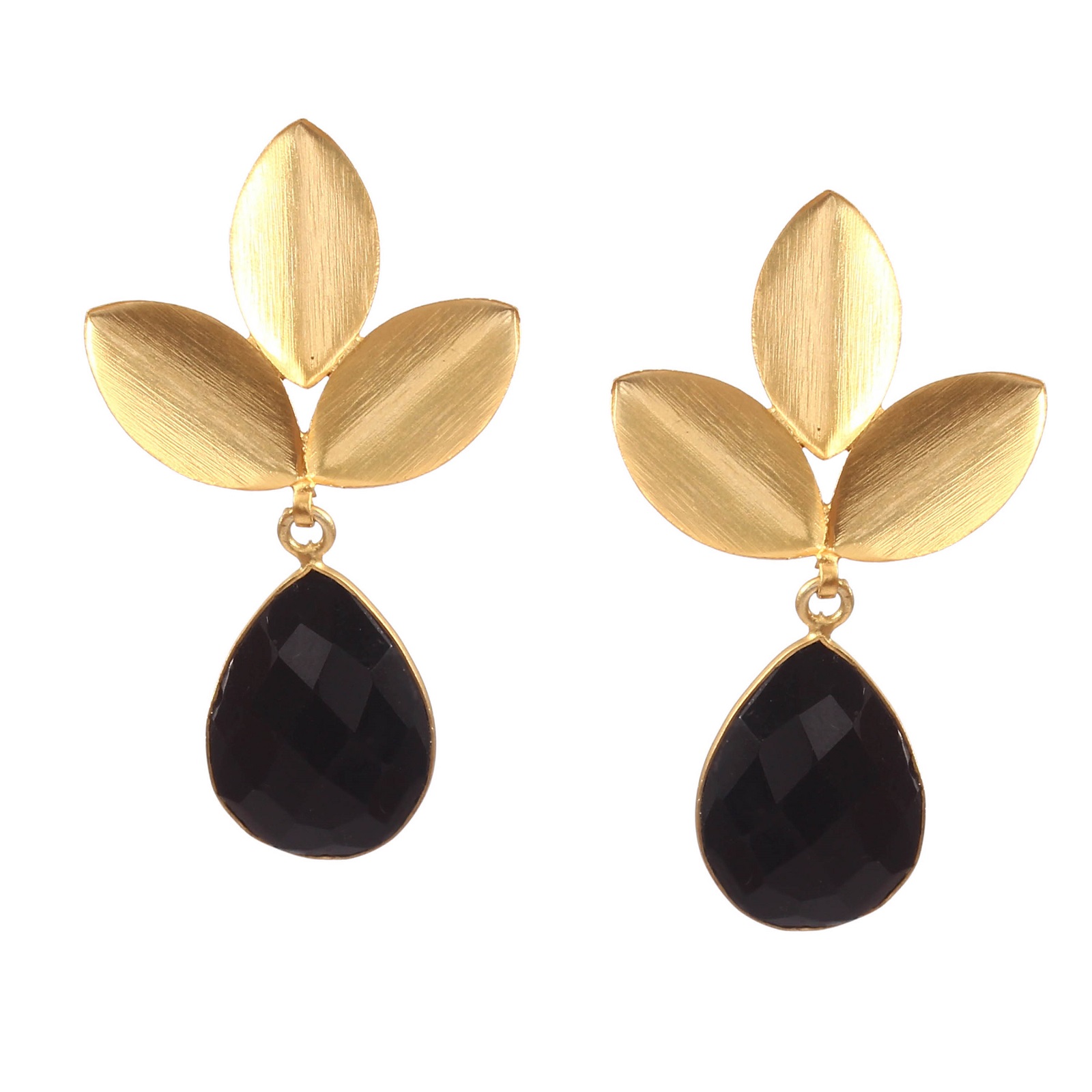 Gold Plated 925 Silver Statement Earrings With Black Onyx