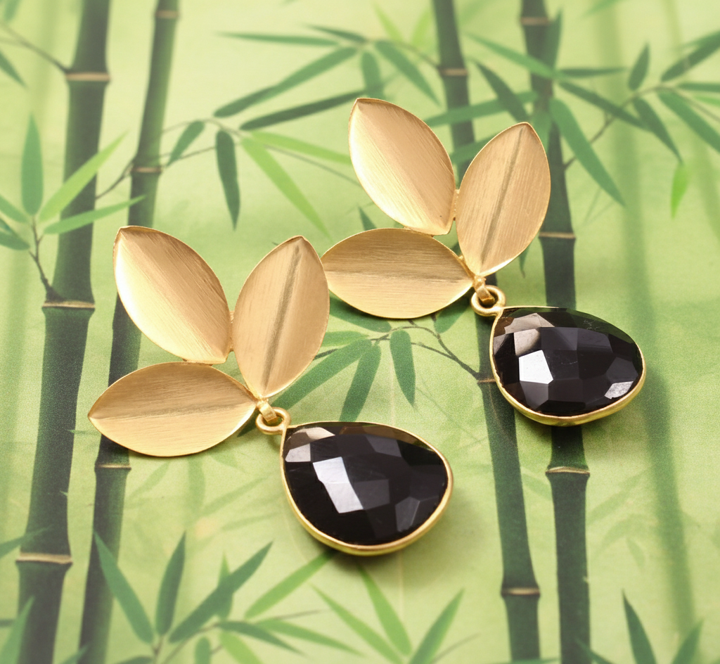 Gold Plated 925 Silver Statement Earrings With Black Onyx