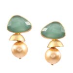 925 Silver Random Shape Green Onyx And Pearls Earrings